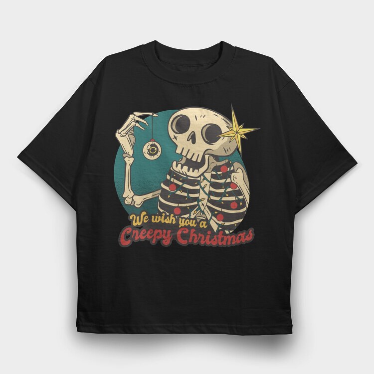 Skeleton Christmas Creepy Cartoon, Tricou Oversize Barbati (Unisex)
