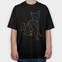 Polygonal Cat Rainbow Gradient, Tricou Oversize Barbati (Unisex)