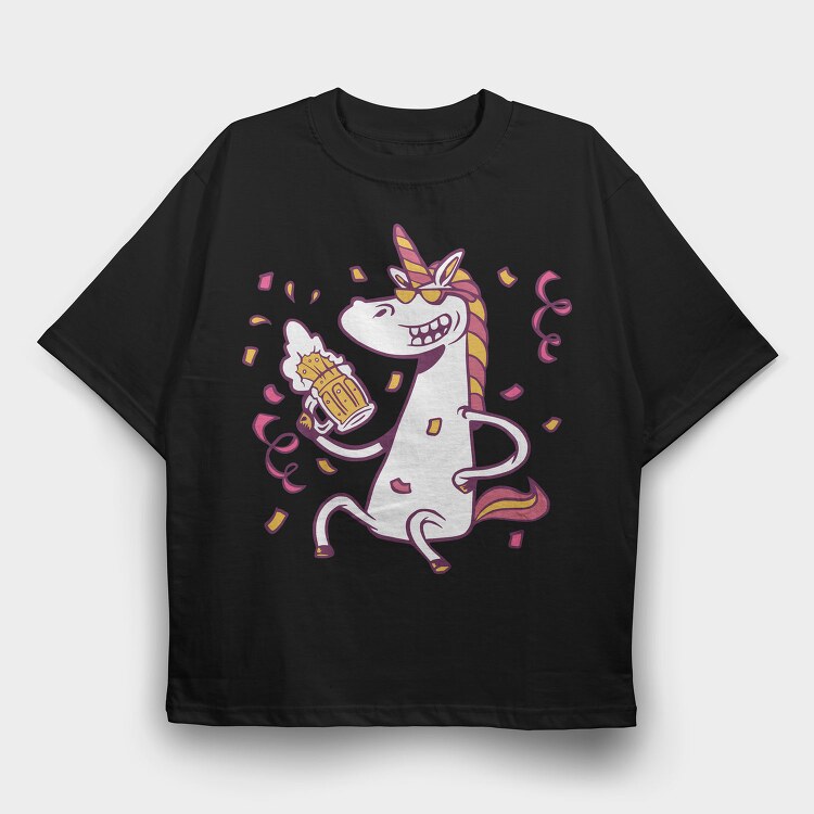 Drunk Unicorn With Beer Bachelor, Tricou Oversize Barbati (Unisex)