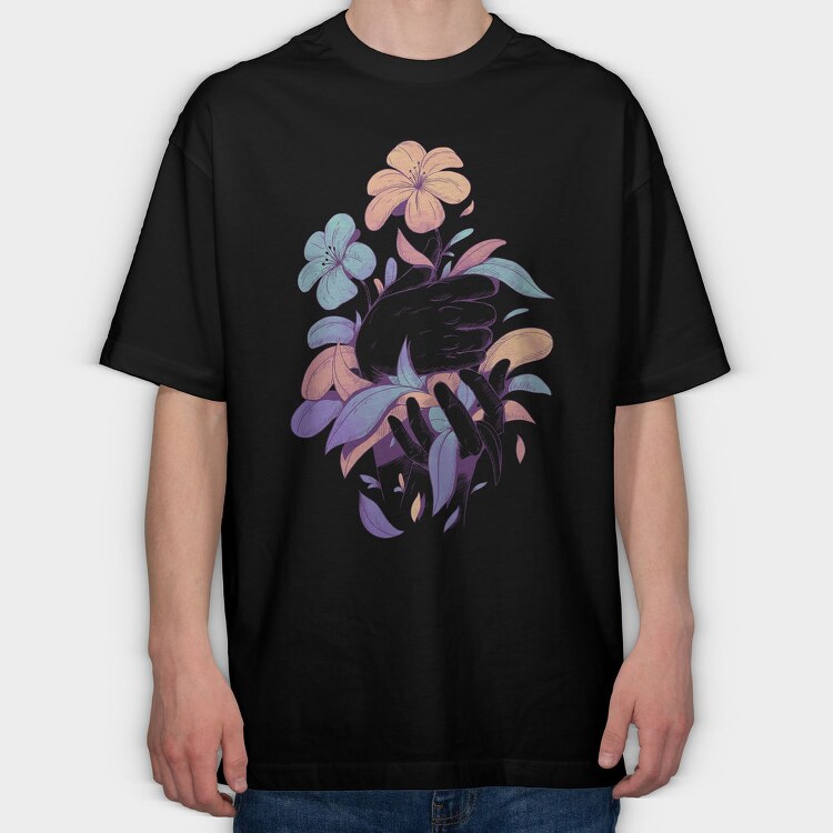 Hands Holding Flowers And Leaves Plants 03, Tricou Oversize Barbati (Unisex)