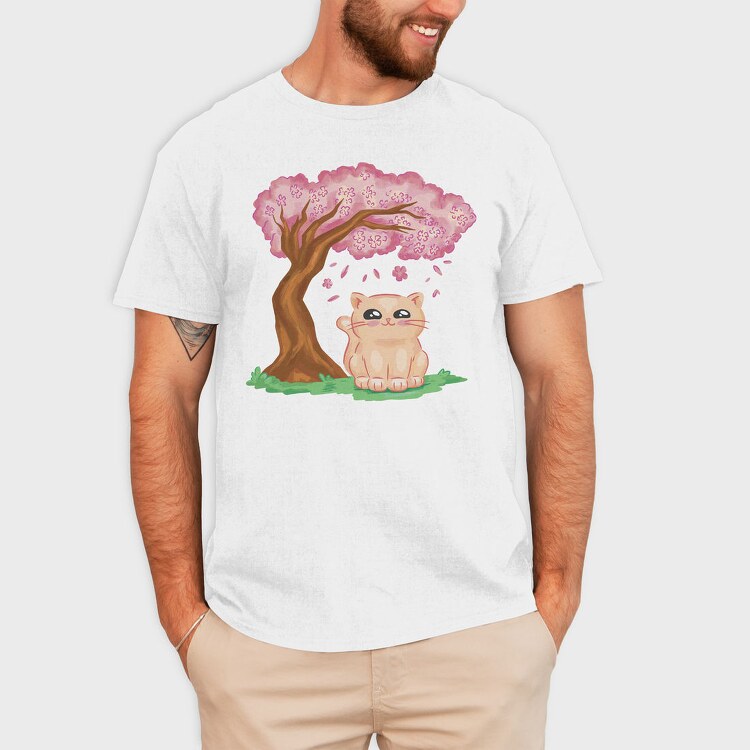Cherry Blossom Cat Kawaii Sakura And, Tricou Barbati (Unisex)