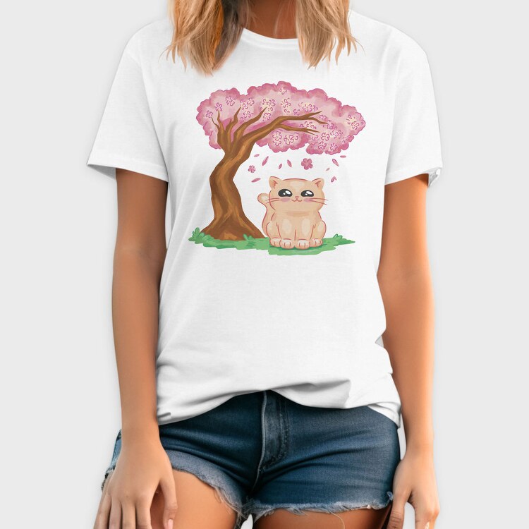 Cherry Blossom Cat Kawaii Sakura And, Tricou Barbati (Unisex)