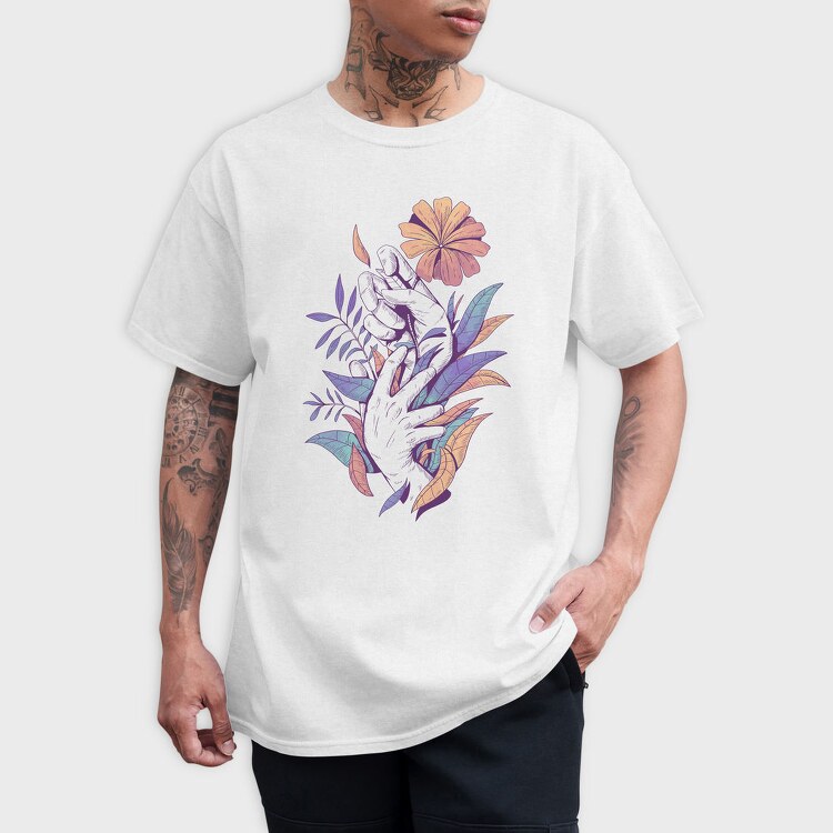 Hands Holding Leaves And Flowers Plants 08, Tricou Barbati (Unisex)