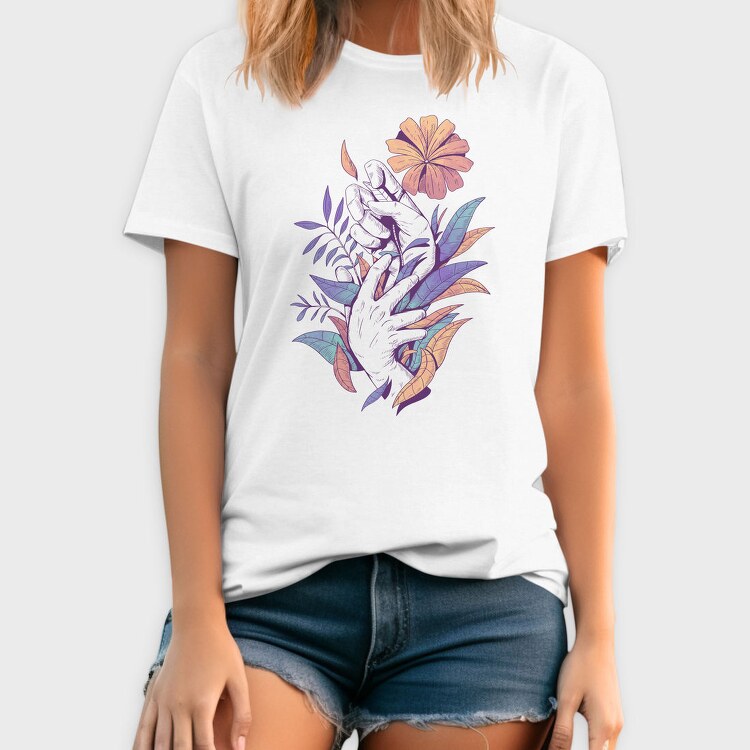 Hands Holding Leaves And Flowers Plants 08, Tricou Barbati (Unisex)