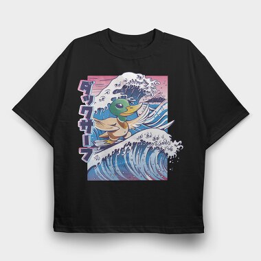 Duck Surfing Surf Vaporwave, Tricou Oversize Barbati (Unisex)