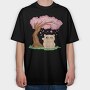 Cherry Blossom Cat Kawaii Sakura And, Tricou Oversize Barbati (Unisex)