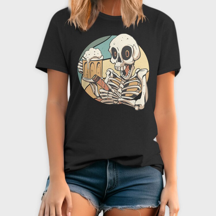 Skeleton Drinking And Smoking Retro Beer Cigar, Tricou Barbati (Unisex)