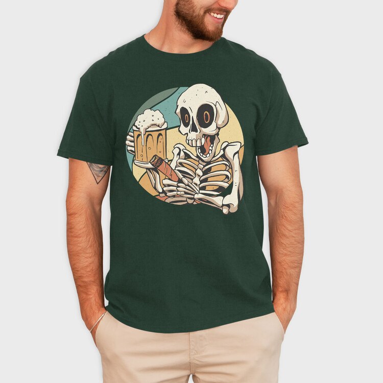 Skeleton Drinking And Smoking Retro Beer Cigar, Tricou Barbati (Unisex)