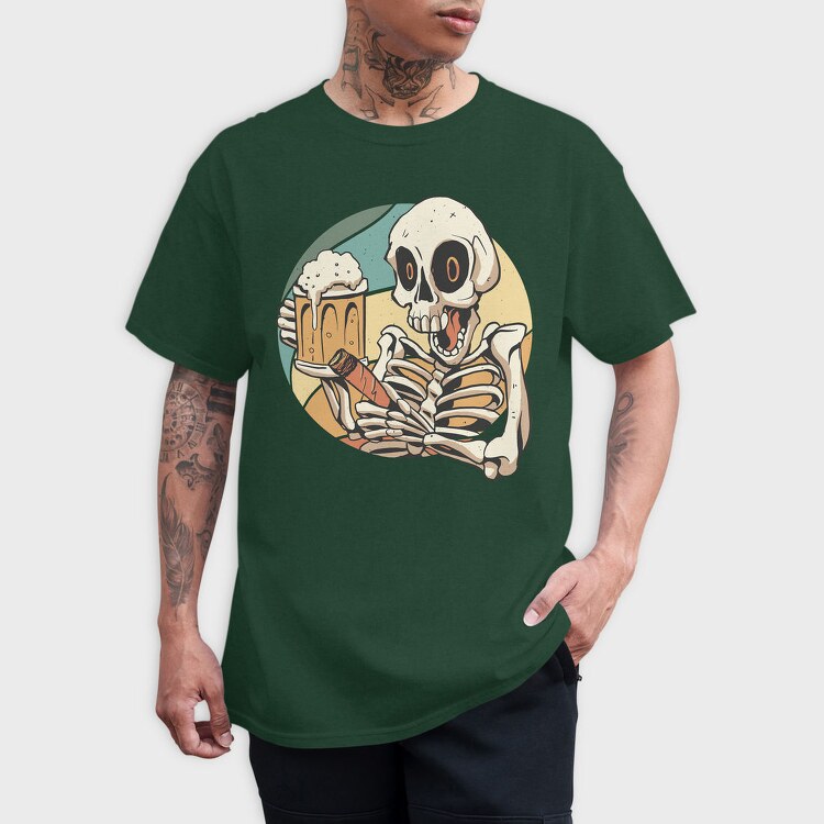 Skeleton Drinking And Smoking Retro Beer Cigar, Tricou Barbati (Unisex)