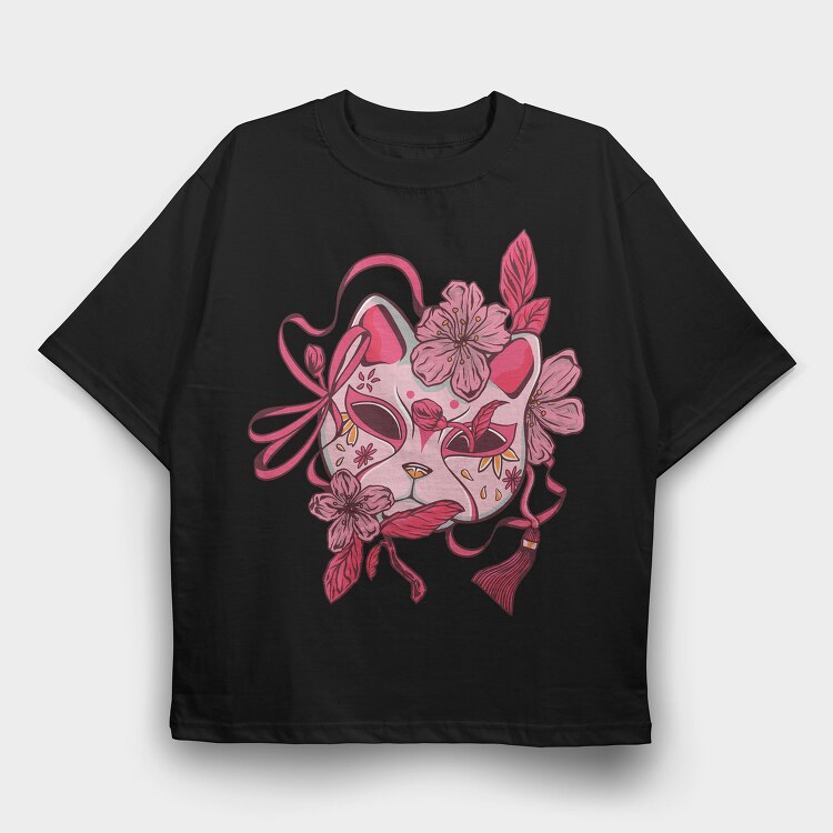 Cherry Blossom Japanese Mask Japan, Tricou Oversize Barbati (Unisex)