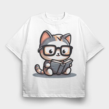 Clever Cat Reading, Tricou Oversize Barbati (Unisex)