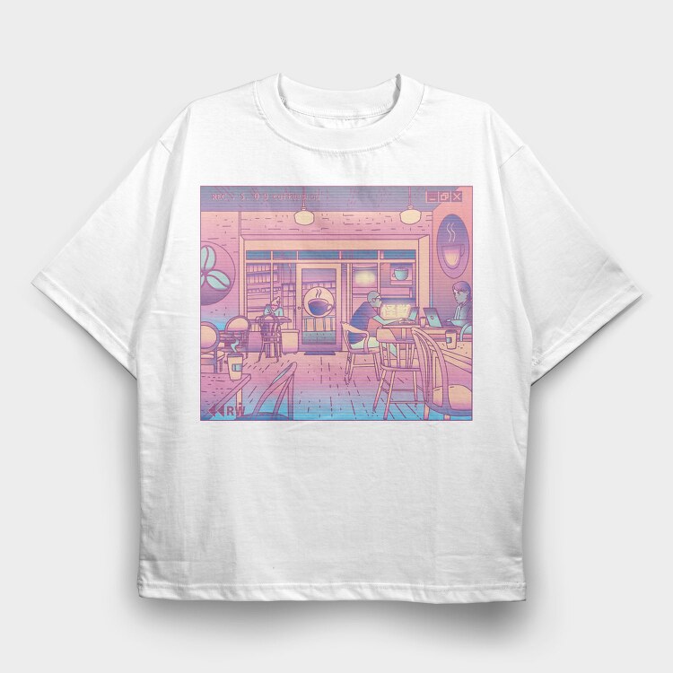 Coffee Shop Vaporwave, Tricou Oversize Barbati (Unisex)