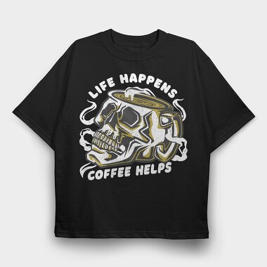 Coffee Skull Cofee Hellps, Tricou Oversize Barbati (Unisex)