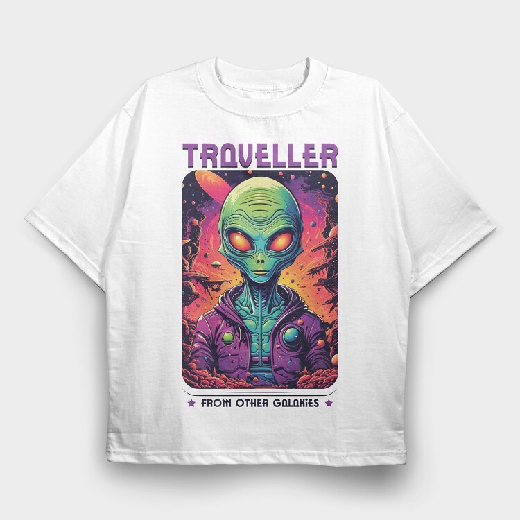 Colorful Alien Traveler Trend, Tricou Oversize Barbati (Unisex)