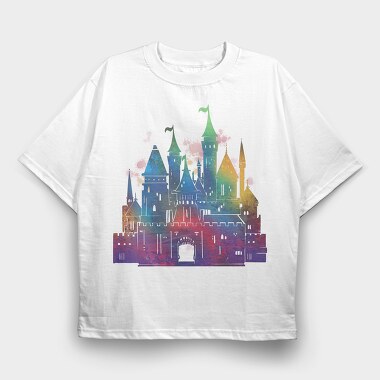 Colorful Gradient Castle Watercolor, Tricou Oversize Barbati (Unisex)