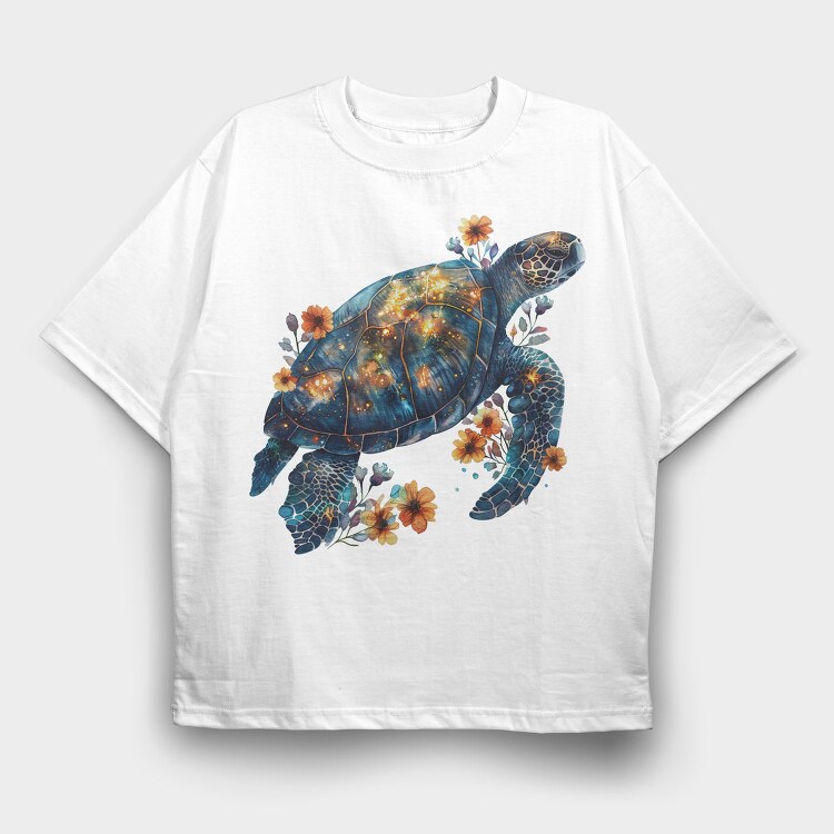 Turtle Floral Glow, Tricou Oversize Barbati (Unisex)