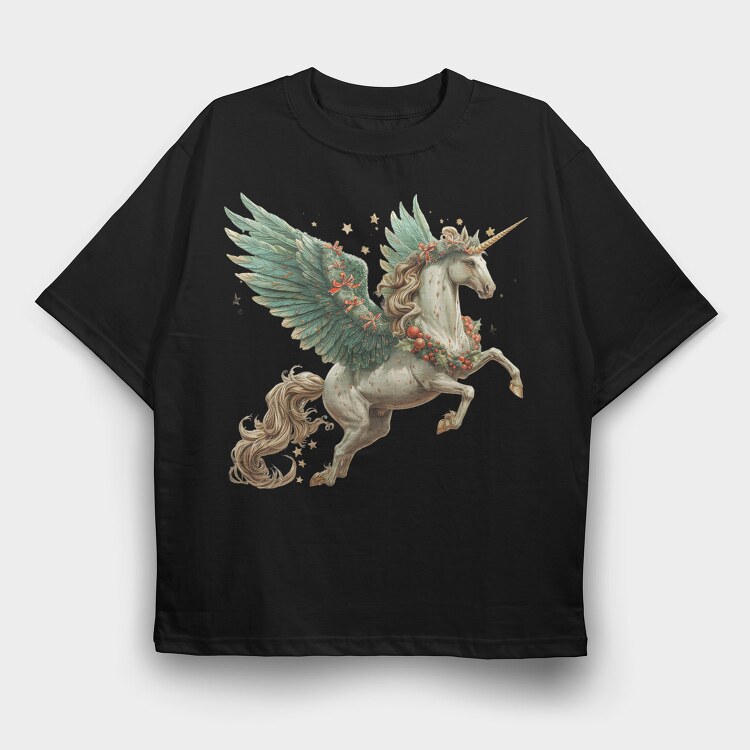 Unicorn Christmas Wreath, Tricou Oversize Barbati (Unisex)