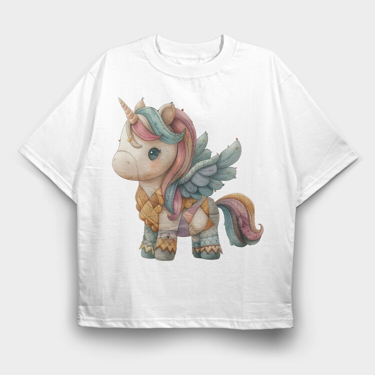 Unicorn Patchwork Mood, Tricou Oversize Barbati (Unisex)