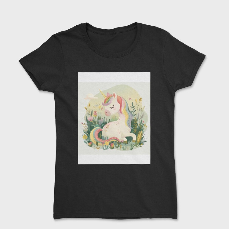 Unicorn Sleeping In Flowers, Tricou Femei