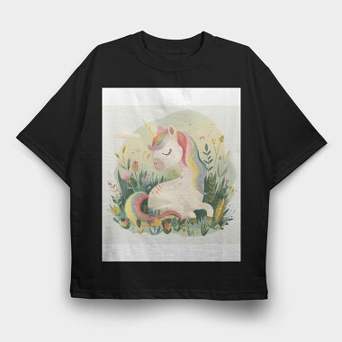 Unicorn Sleeping In Flowers, Tricou Oversize Barbati (Unisex)