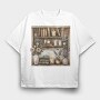 Vintage Books Flowers, Tricou Oversize Barbati (Unisex)