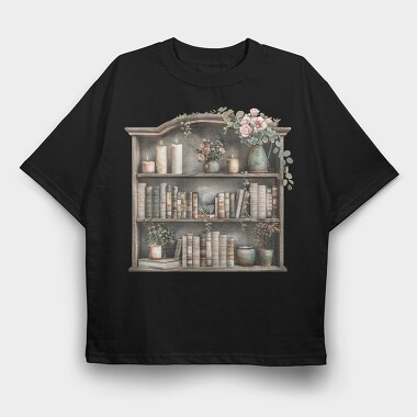 Vintage Bookshelf, Tricou Oversize Barbati (Unisex)