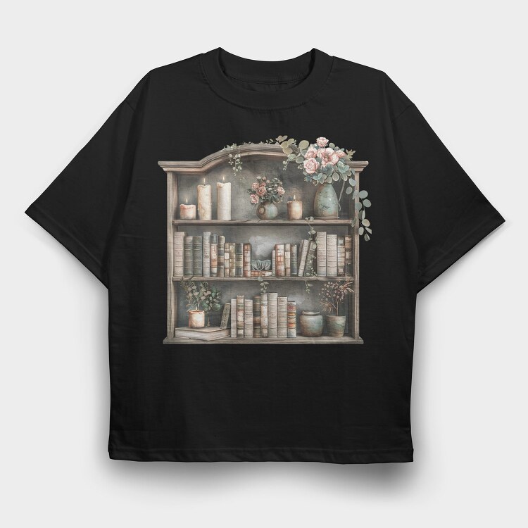 Vintage Bookshelf, Tricou Oversize Barbati (Unisex)