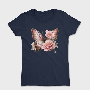 Vintage Butterfly Flowers, Tricou Femei
