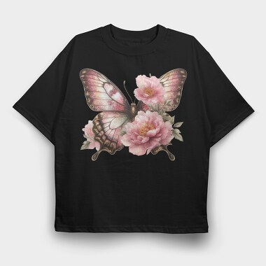 Vintage Butterfly Flowers, Tricou Oversize Barbati (Unisex)