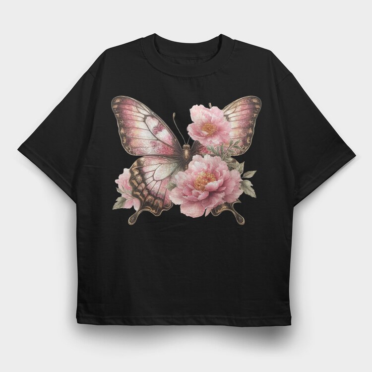 Vintage Butterfly Flowers, Tricou Oversize Barbati (Unisex)
