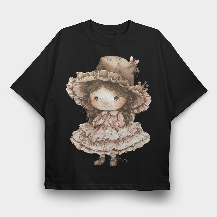 Vintage Charm Girl, Tricou Oversize Barbati (Unisex)