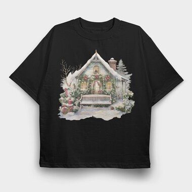Vintage Christmas House, Tricou Oversize Barbati (Unisex)