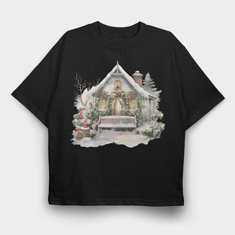Vintage Christmas House, Tricou Oversize Barbati (Unisex)