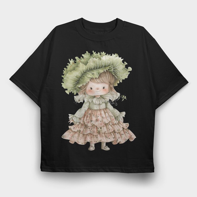 Vintage Floral Girl, Tricou Oversize Barbati (Unisex)