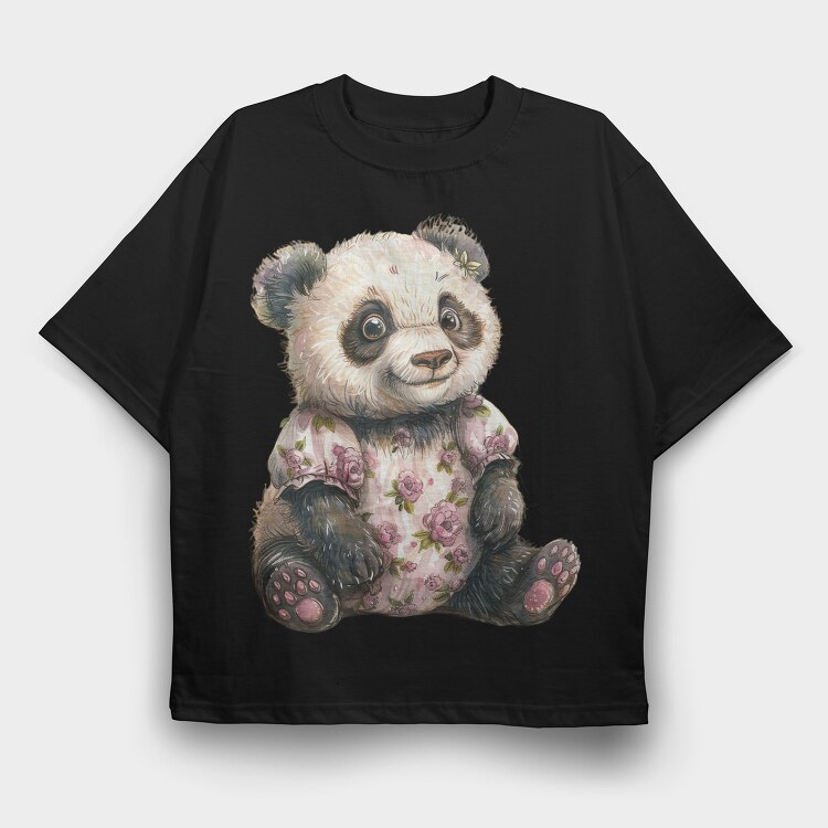 Vintage Floral Panda, Tricou Oversize Barbati (Unisex)