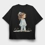Vintage Flower Girl, Tricou Oversize Barbati (Unisex)