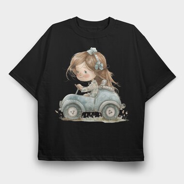 Vintage Girl Car, Tricou Oversize Barbati (Unisex)
