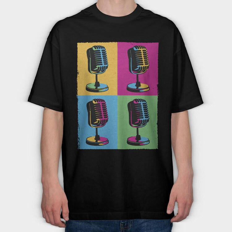 Pop Art Microphones Music, Tricou Oversize Barbati (Unisex)