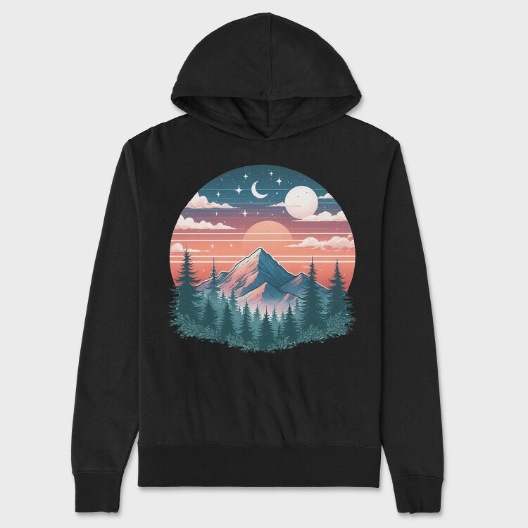 Vintage Mountain Night, Hanorac Oversize Barbati (Unisex)