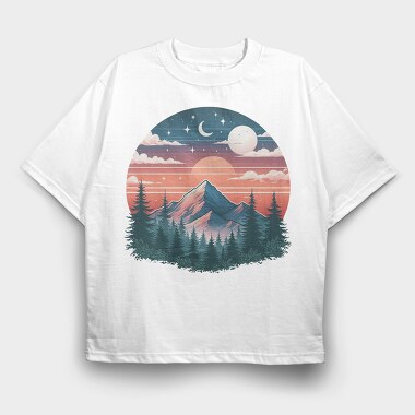 Vintage Mountain Night, Tricou Oversize Barbati (Unisex)