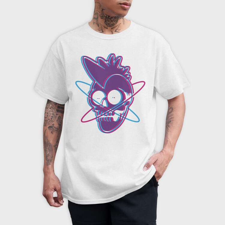 Distorted Punk Sull Cyan Magenta Skull, Tricou Barbati (Unisex)