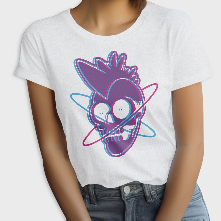 Distorted Punk Sull Cyan Magenta Skull, Tricou Femei