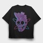 Distorted Punk Sull Cyan Magenta Skull, Tricou Oversize Barbati (Unisex)