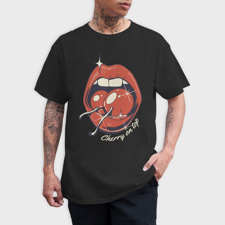 Cherry On Top Lips Kitsch, Tricou Barbati (Unisex)