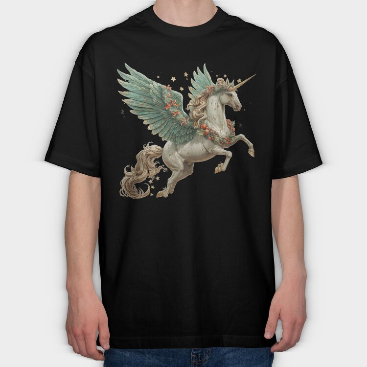 Unicorn Christmas Wreath, Tricou Oversize Barbati (Unisex)