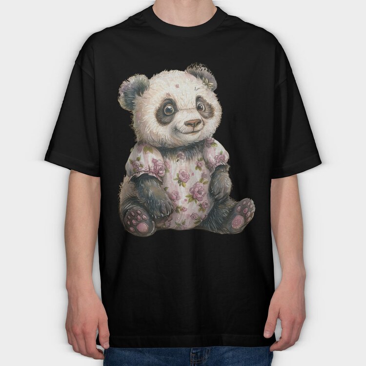 Vintage Floral Panda, Tricou Oversize Barbati (Unisex)