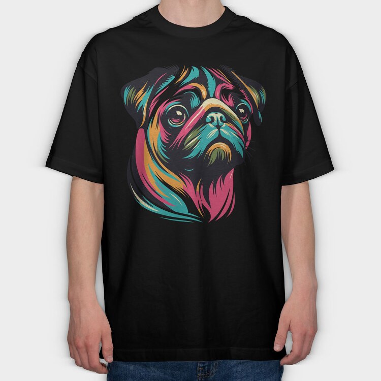 Pop Art Pug Dog, Tricou Oversize Barbati (Unisex)