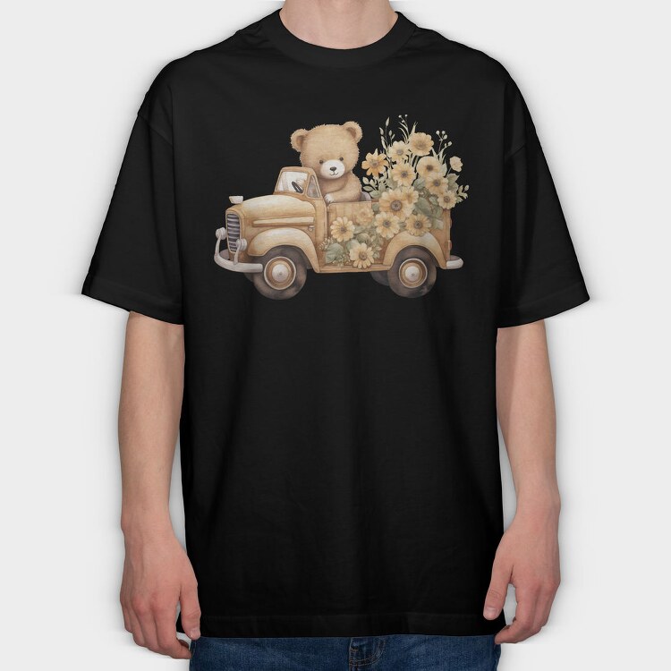 Vintage Flower Bear, Tricou Oversize Barbati (Unisex)