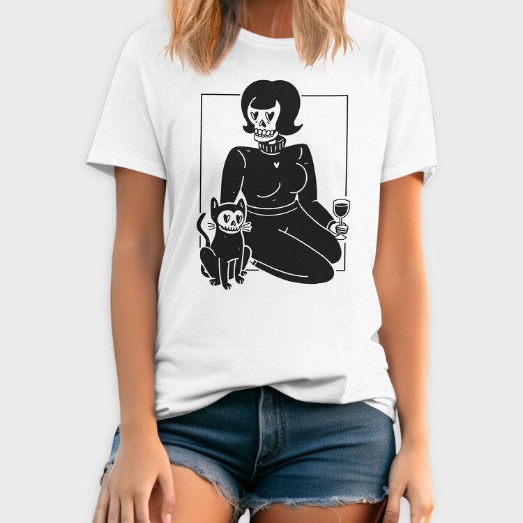 Skeleton Girl And Cat, Tricou Barbati (Unisex)