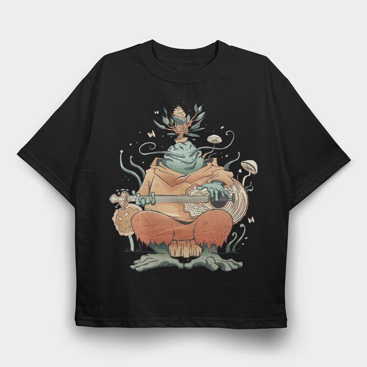 Frog Musician Magic Bard Cottage, Tricou Oversize Barbati (Unisex)